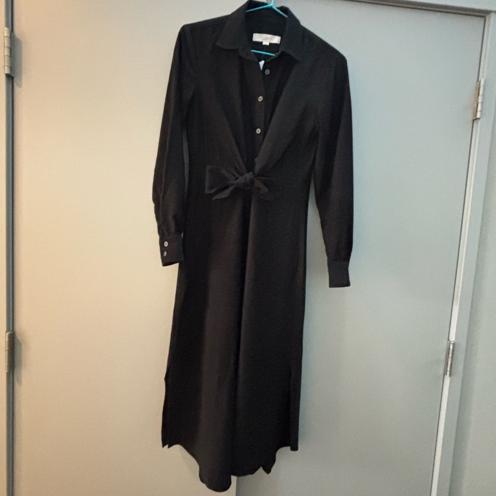 NEW WITH tags LOFT Knot front waist black Shirt Midi Dress